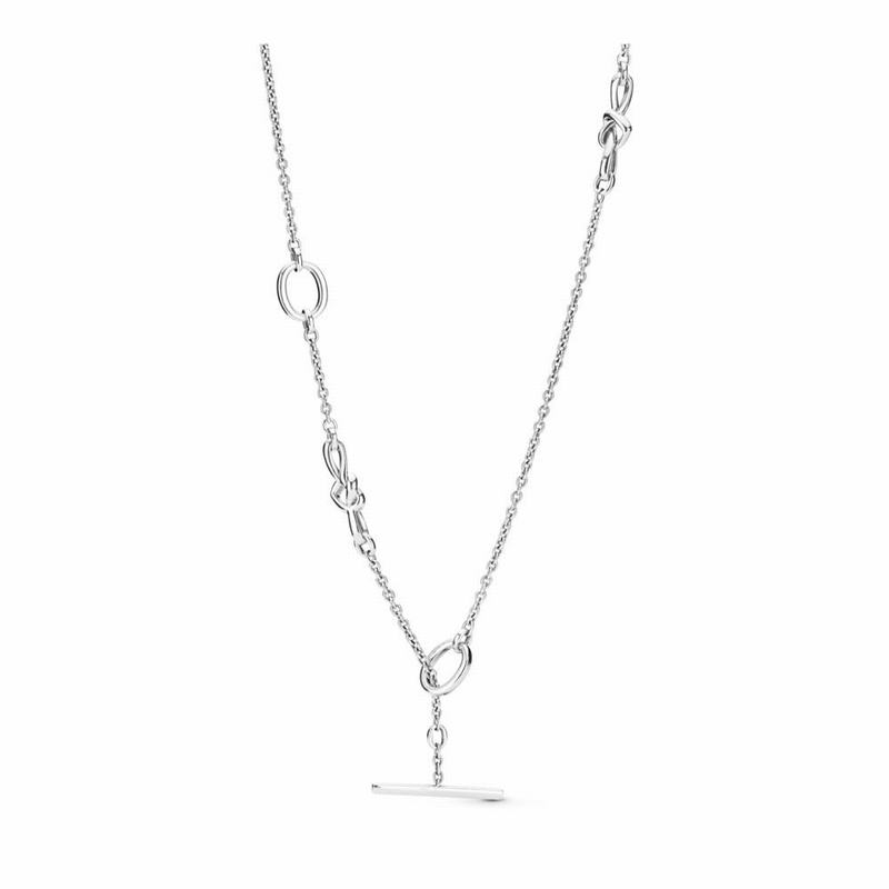 Pandora Knotted Heart T-Bar Necklace Outlet NZ, Sterling Silver (301748-VAR)